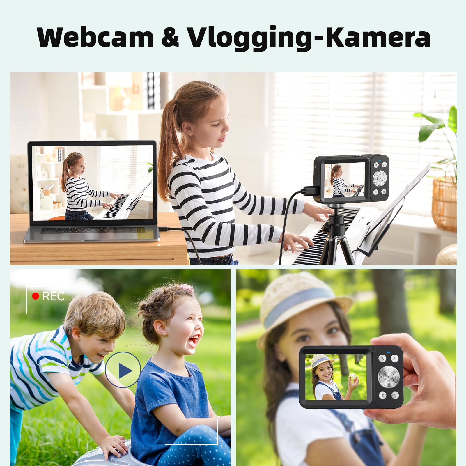 Digitalkamera 4K 64MP Vlogging Fotokamera Kompaktkamera 18X Digitalzoom Kamera für Kinder mit 2 Bildschirme, 2 Batterien, 64GB SD Karte für Kinder Teenager Anfänger, Schwarz