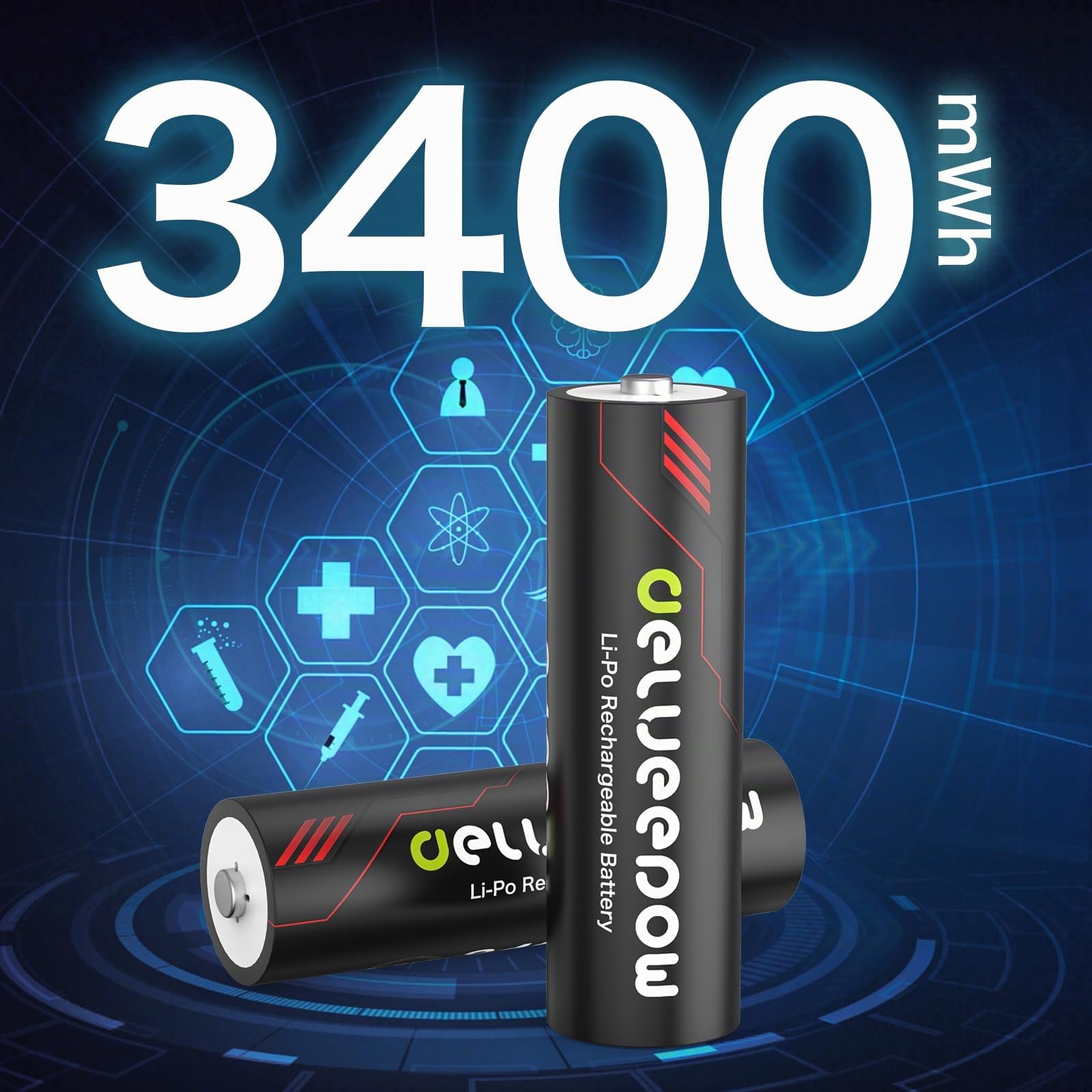 8 Pezzi Batterie AA Litio Ricaricabili con Caricabatterie, 3400mWh 1.5V Pile AA Litio Ricaricabili, LCD Display 8 Slot, 2ore Carica Rapida USB