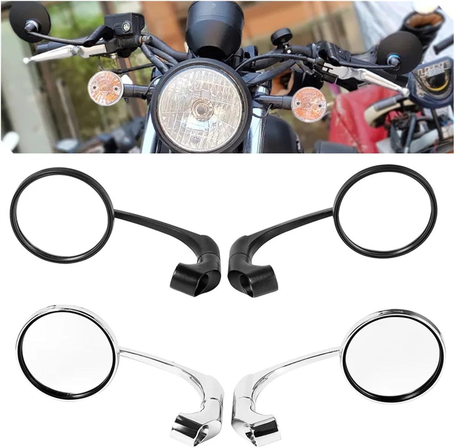 2PCS Motorcycle Rearview Mirrors Left Right Sides Motorbike Handlebar End Side Rear View Mirror Scooters Cruiser Bike(Black)