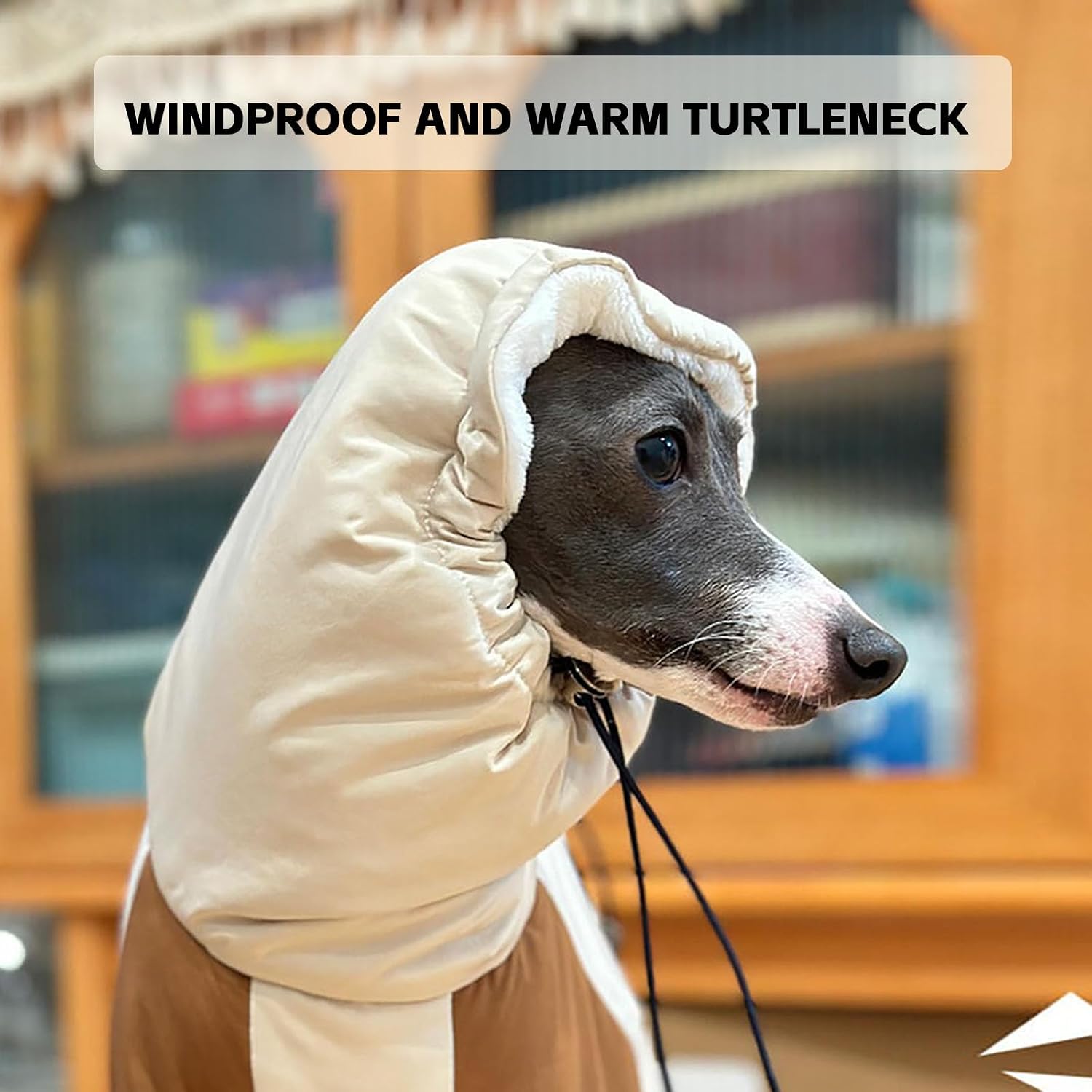 Greyhound Winter Coat Waterproof Dog Jacket for Rain and Snow Warm Fleece Lining Doggie Outdoor Jacket with Turtleneck Scarf Zip Up Full Body Dog Snowsuit for Whippet Clothes