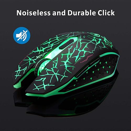 Miniatura 3 de TENMOS K6 - Mouse inalámbrico para juegos mouse óptico LED silencioso recargable con receptor USB 3 niveles de DPI ajustables y 6 botones compatible