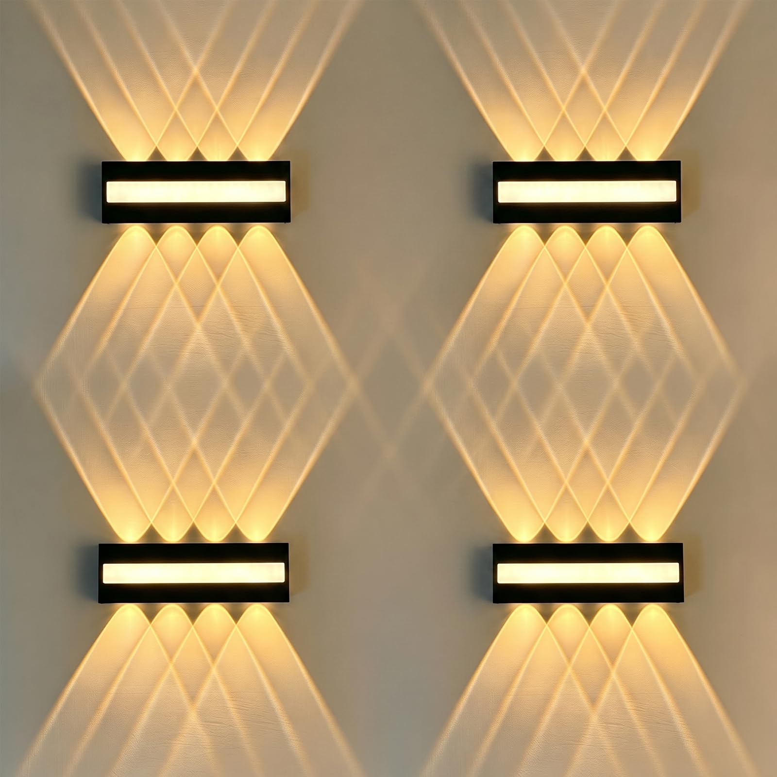4PCS LED Wandlampe für Innen und Außen - 3000K IP65 Wasserdicht Wandlampe mit 8 Lichtquellen, 12W Aluminium LED Lampe, Wandleuchten, Up and Down Leuchten Innen, Garten, Flur, Balkon, Treppenhaus