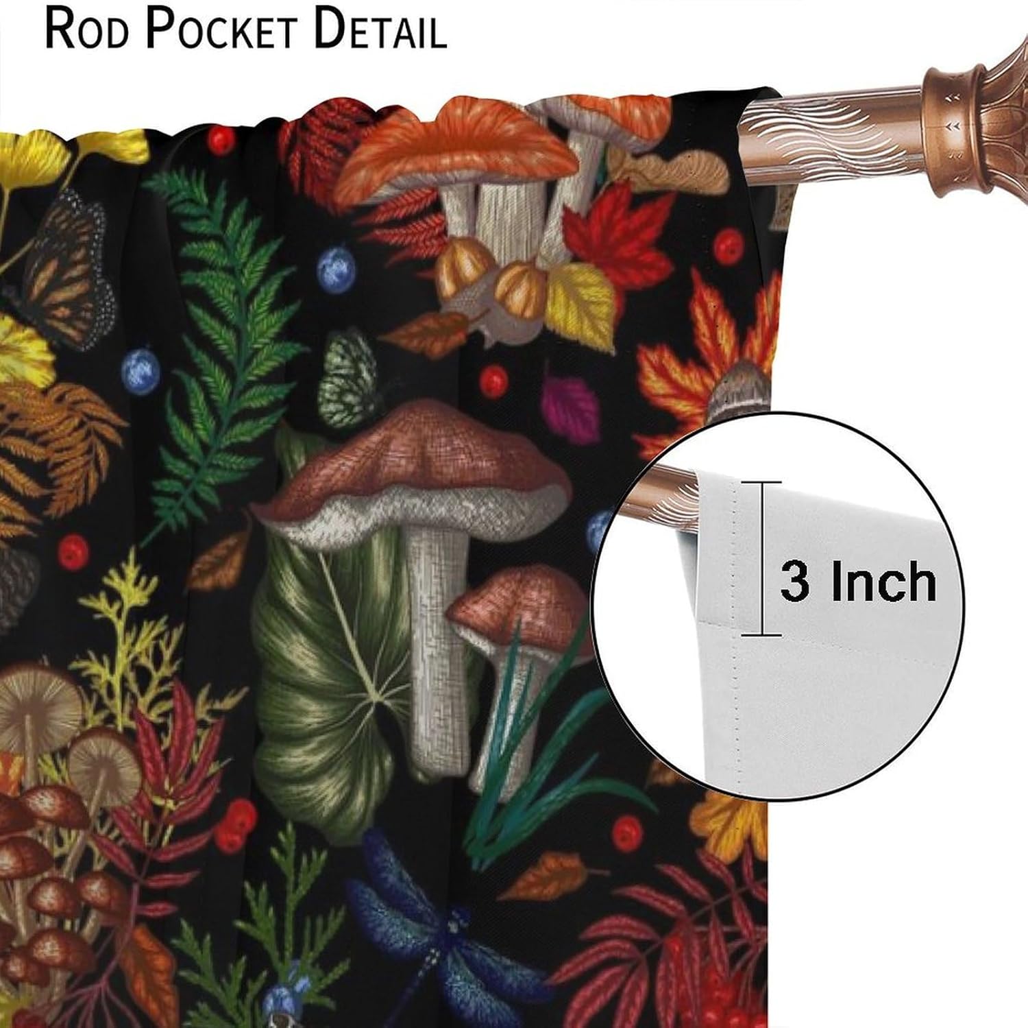Mushroom Blackout Curtain Colorful Cartoon Abstract Illustration Printed Curtain Herbal Home Decor Seamless Pattern Living Room Bedroom Kitchen Noise Reduction Curtain 42x45 Inch 2 Panels