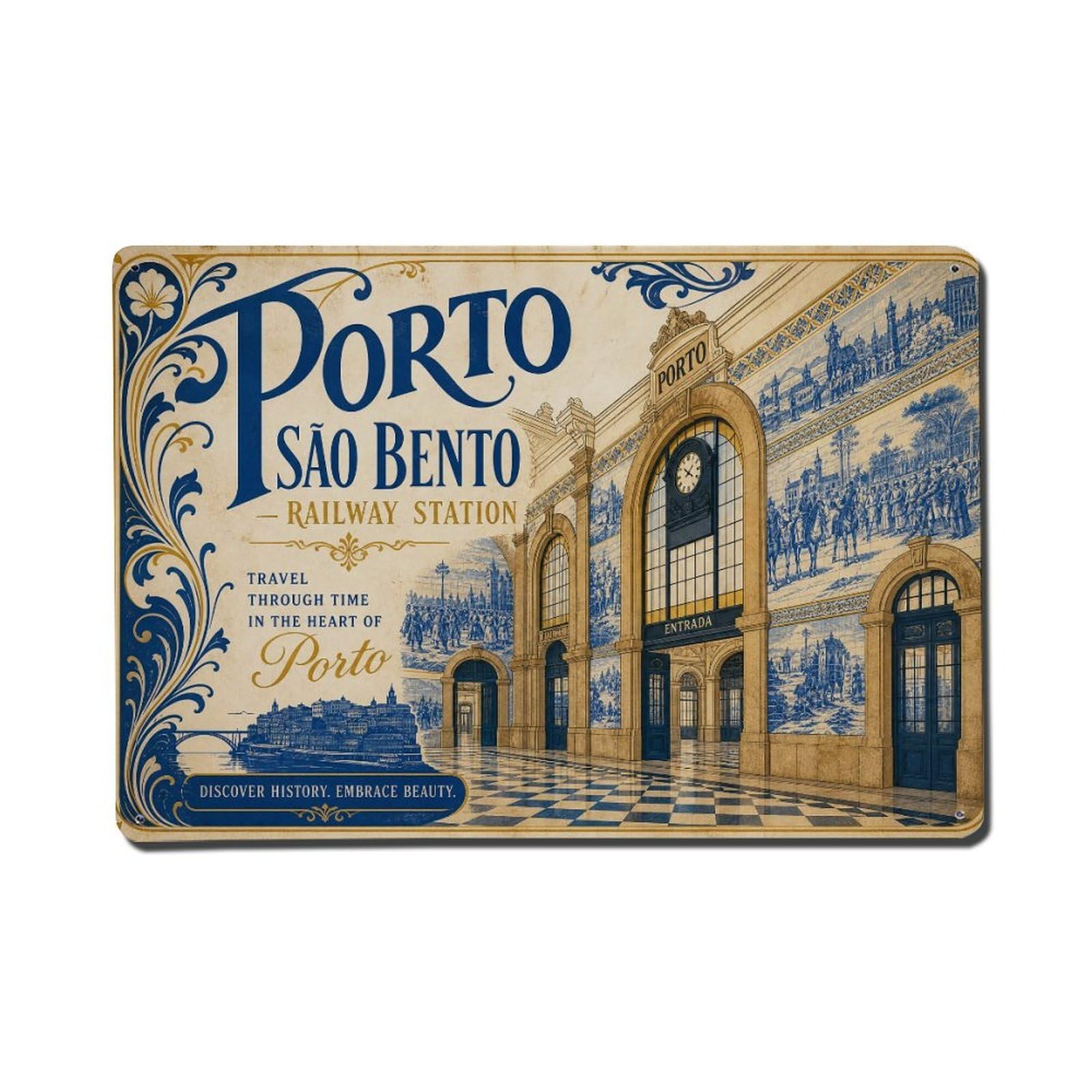 Yrnq 08X12inch Vintage Style Vintage Sao Bento Station Azulejo Tiles Portugal Metal Tin Sign
