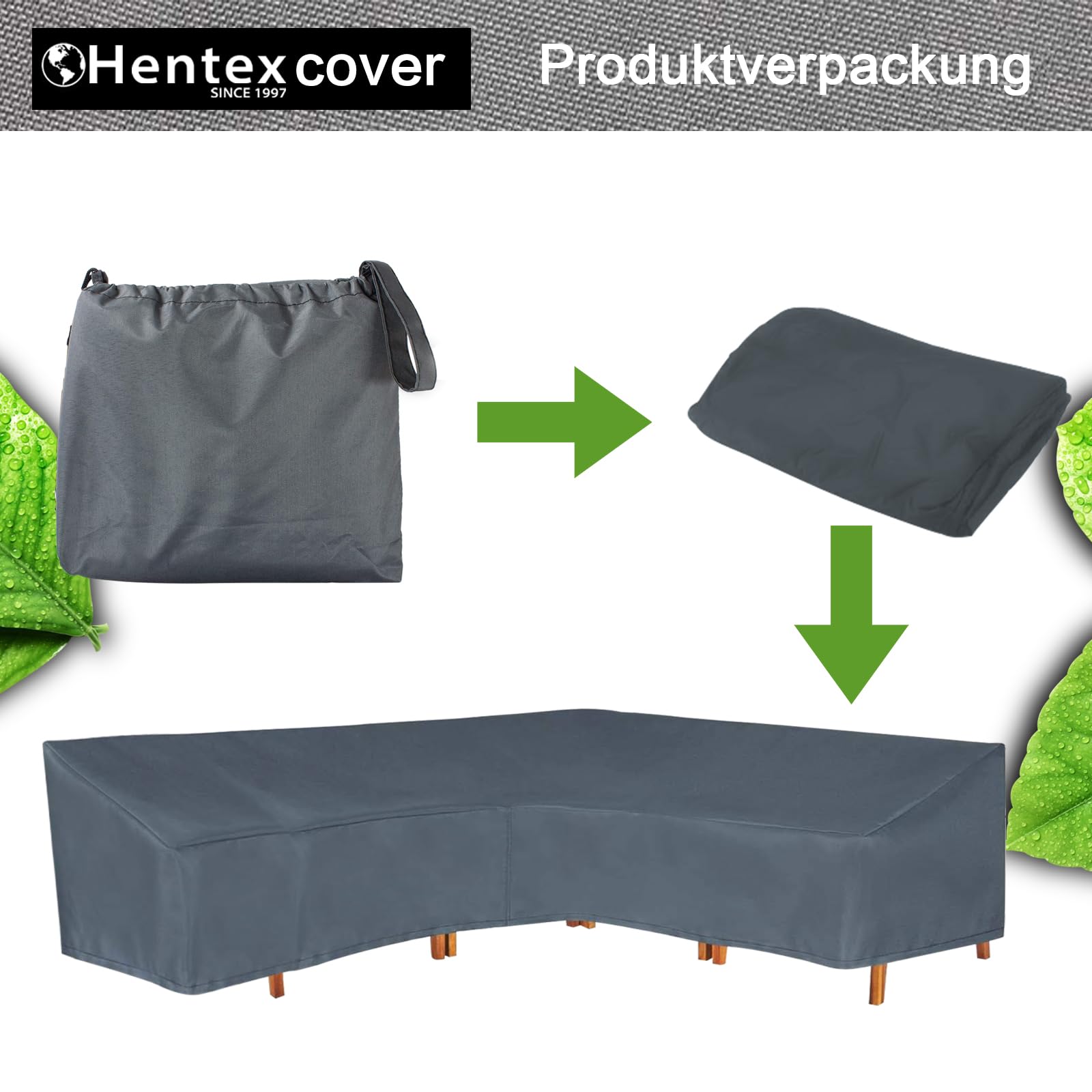Loungemöbel Abdeckhaube für L-Form Sofas，Wasserdichtes Atmungsaktives TPU Gewebe Abdeckhaube für Gartenmöbel ，Wasserdicht Schutz vor Wind UV schützende (Grau (210 * 270 * 85W*90H/65H cm)