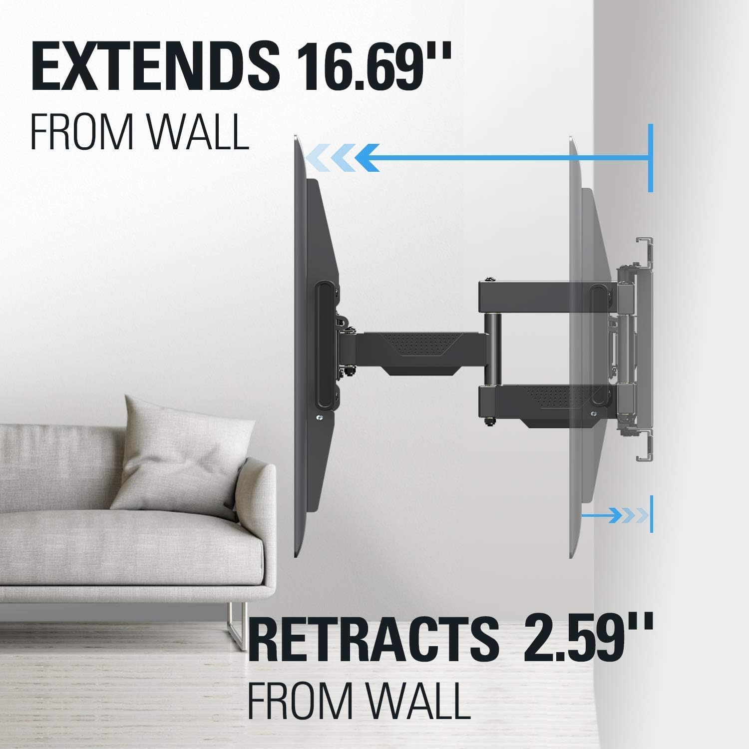 Mounting Dream MD2617-24K TV mount extended and retracted