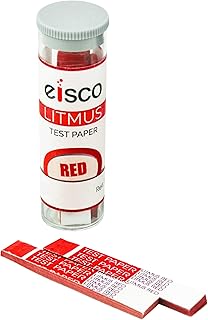 Pack of 100 Litmus Test Strips, Red, Base/Alkaline Indicator, Includes Reusable Container - Eisco Labs