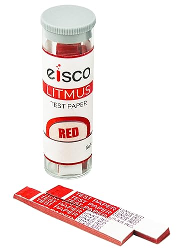 EISCO Paquete de 100 tiras reactivas de tornasol, color rojo, base e indicador alcalino, incluye recipiente reutilizable