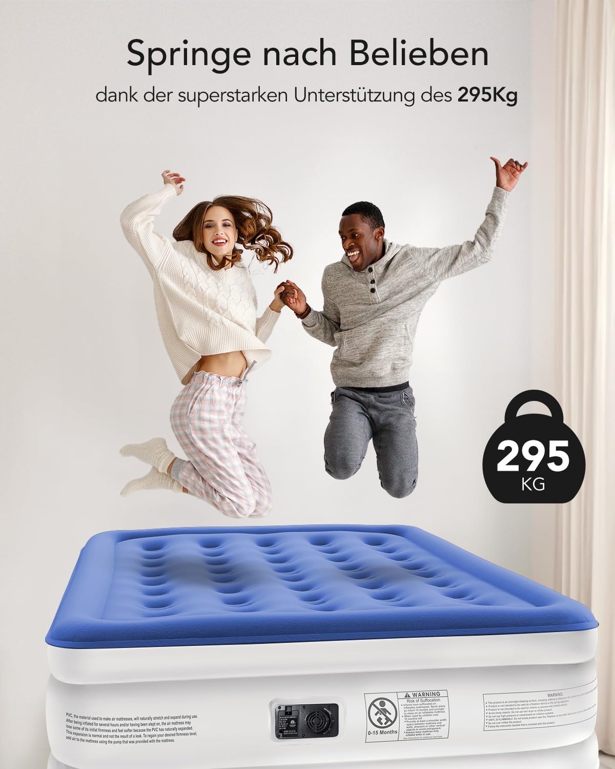 IDOO Queen Luchtbed, Zelfopblazend Luchtbed Met Elektrische Luchtpomp Snel Opblazen Leeglopen In 3 Minuten Opblaasmatras Voor Campinguitstapjes En Vakanties 203 X 152 46 Cm Blauw 752473664