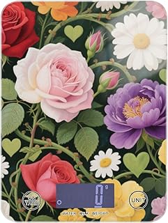 Báscula digital de alimentos con flores de rosas coloridas, 5 kg/5 g, báscula impermeable para gramos, con 4 unidades para ceto, pérdida de peso, dieta, bascula digital de peso para comida