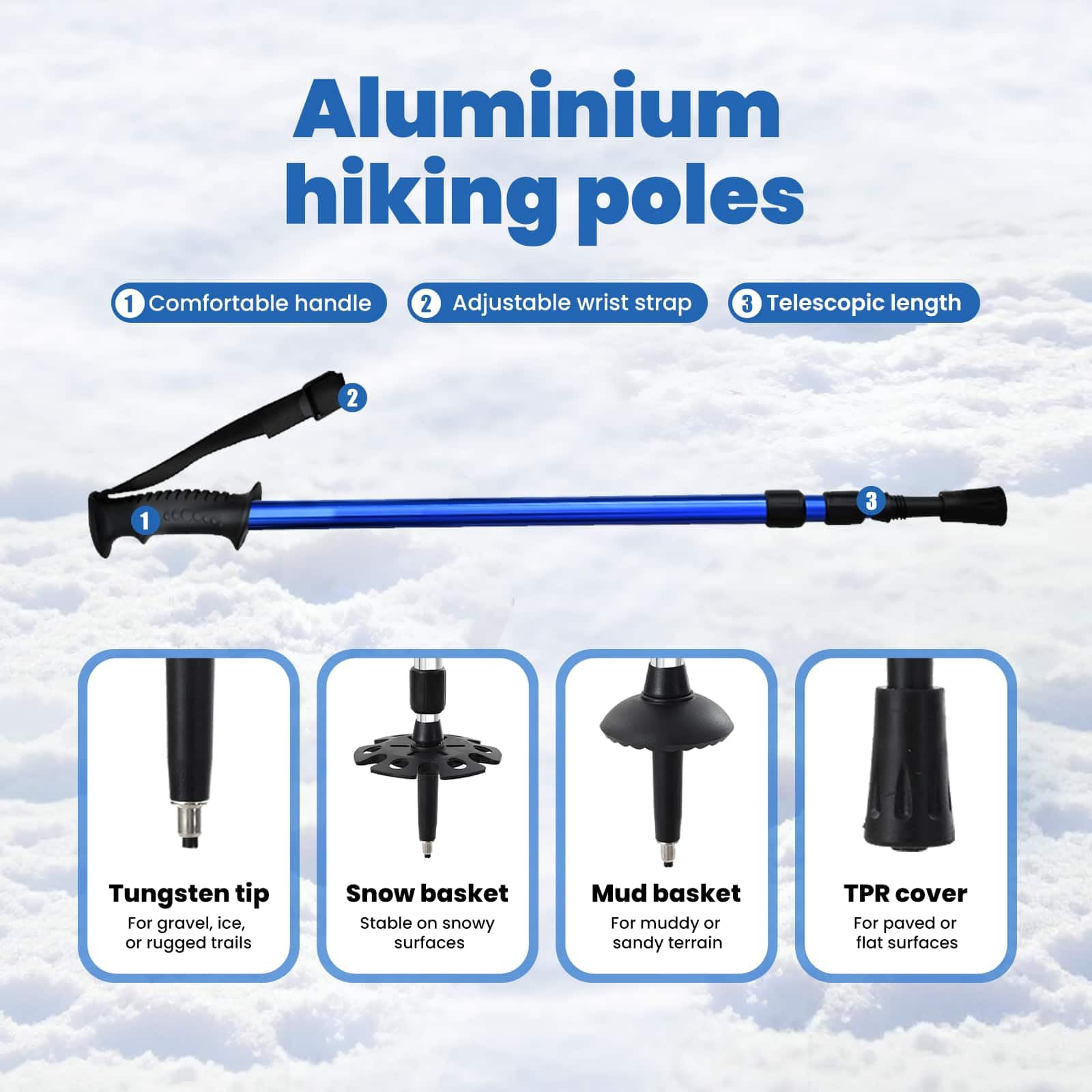vidaXL Racchette da Neve 3 in 1 con bastoni da Trekking Blu e Nero, Ciaspole in Alluminio per Il Giardino, Attrezzatura Outdoor Regolabile, Accessori Moderni per Camminare sulla Neve