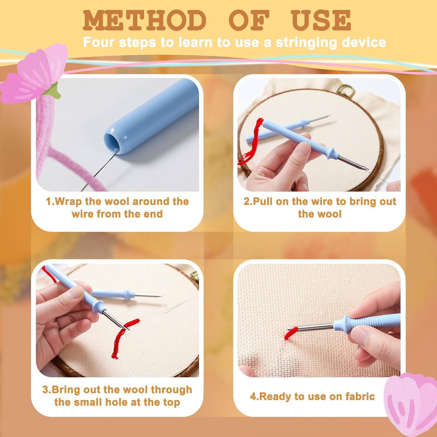 6 Pieces Floral Coaster Punch Needle Kit, Hand Art Punch Embroidery Kit with Hoop, Yarn, Needle, Felt, Hot Glue Stick & Instructions, DIY Stitching Coasters Set for Beginners Adults (Colorful)