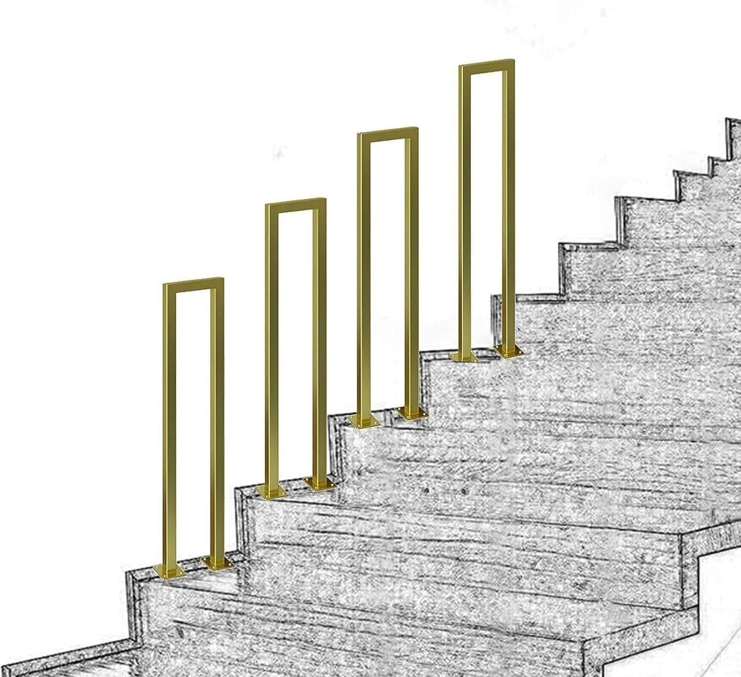 Gold U-Shaped Stair Handrail, Hand Rails for Outdoor Steps, 1.1/1.4/1.8/2.1/2.4/2.7/2.9/3.1/3.3ft Staircase Guardrail, for Porch, Loft, Corridor, Garden Fence Armrest(90CM/2.9FT)