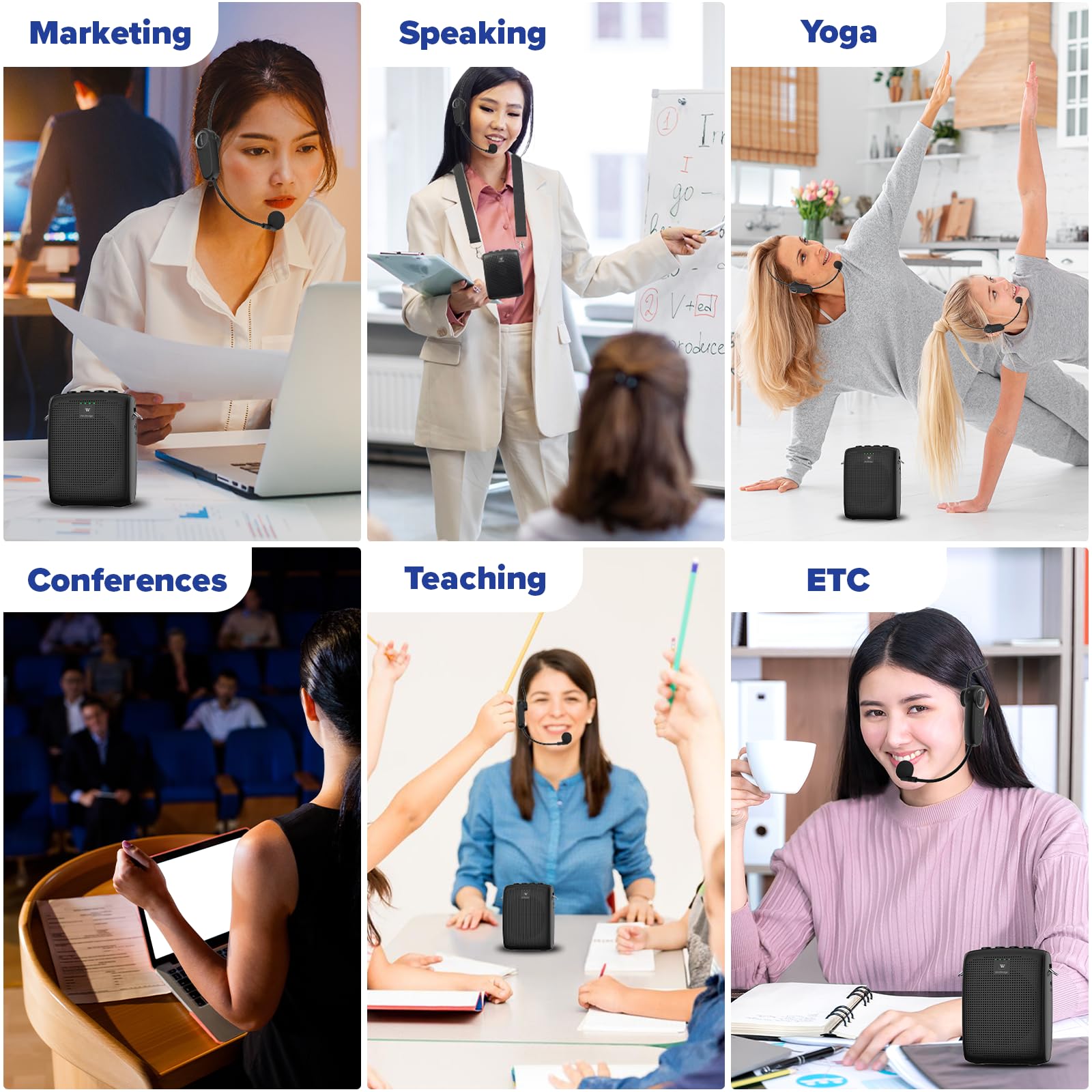 Mini amplificateur de voix sans fil avec deux microphones Bluetooth, haut-parleur mégaphone portable, système de sonorisation rechargeable pour l'enseignement, petit haut-parleur rechargeable