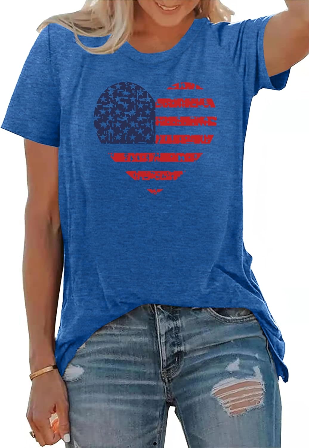 American Flag Heart Shirts for Women 4th of July T-Shirt Graphic Patriot Tee USA Flag Shirt Tops