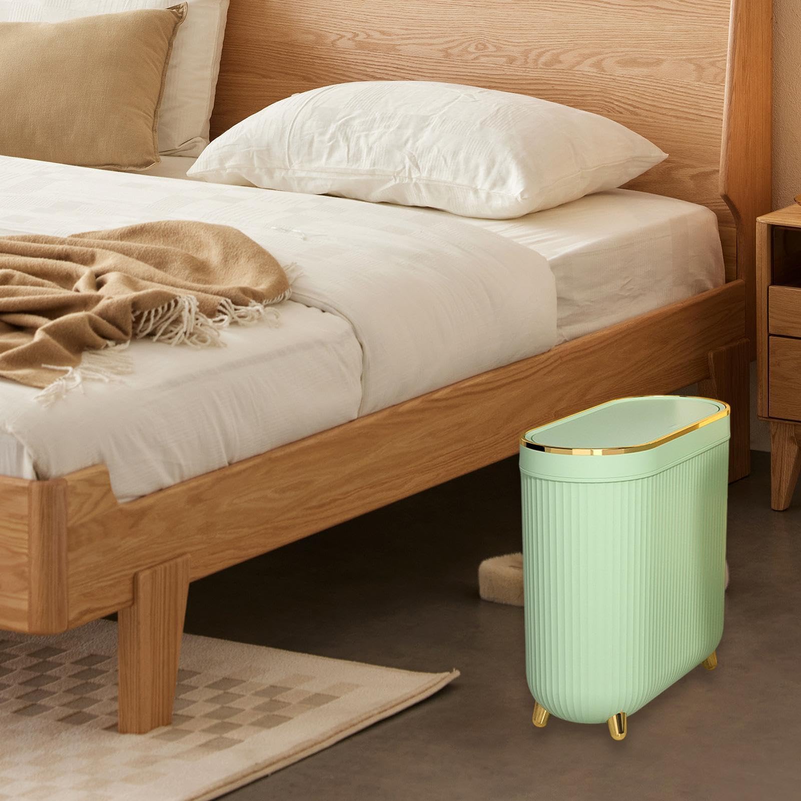 Pattumiera piccola - Pattumiera da bagno | Cestino per rifiuti sottile per WC con coperchio, funzione antiodore e meccanismo silenzioso, efficiente risparmio di spazio per WC, ufficio e cucina, 32x14x