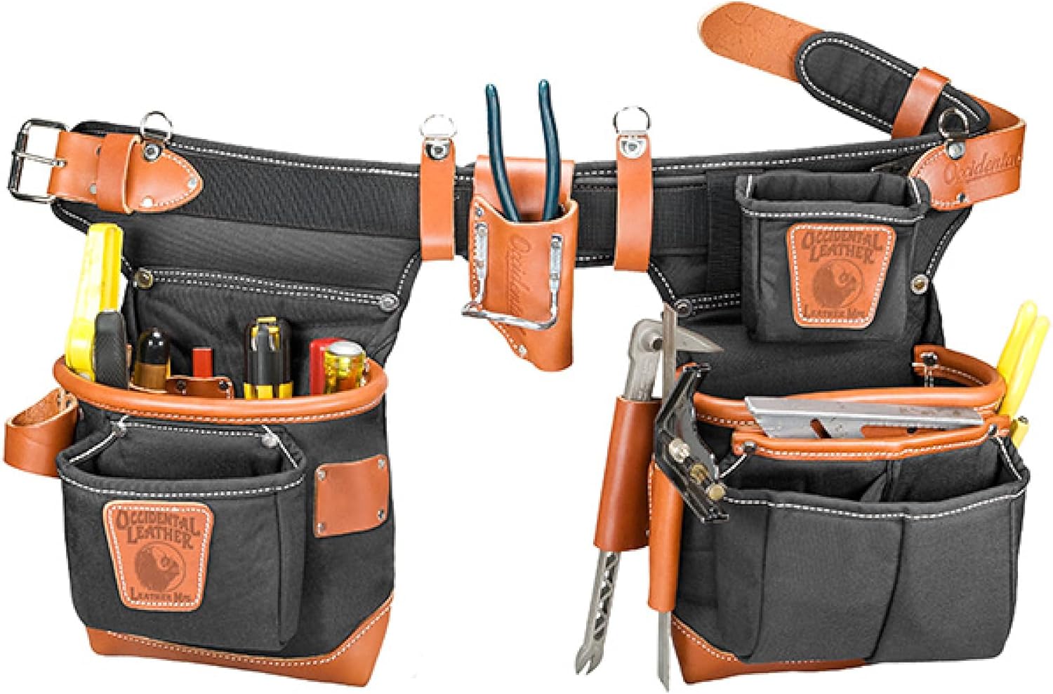 Occidental Leather Adjust-to-Fit FatLip Tool Bag Set - Black, Left Hand - 24 Pockets & Tool Holders - Made in USA