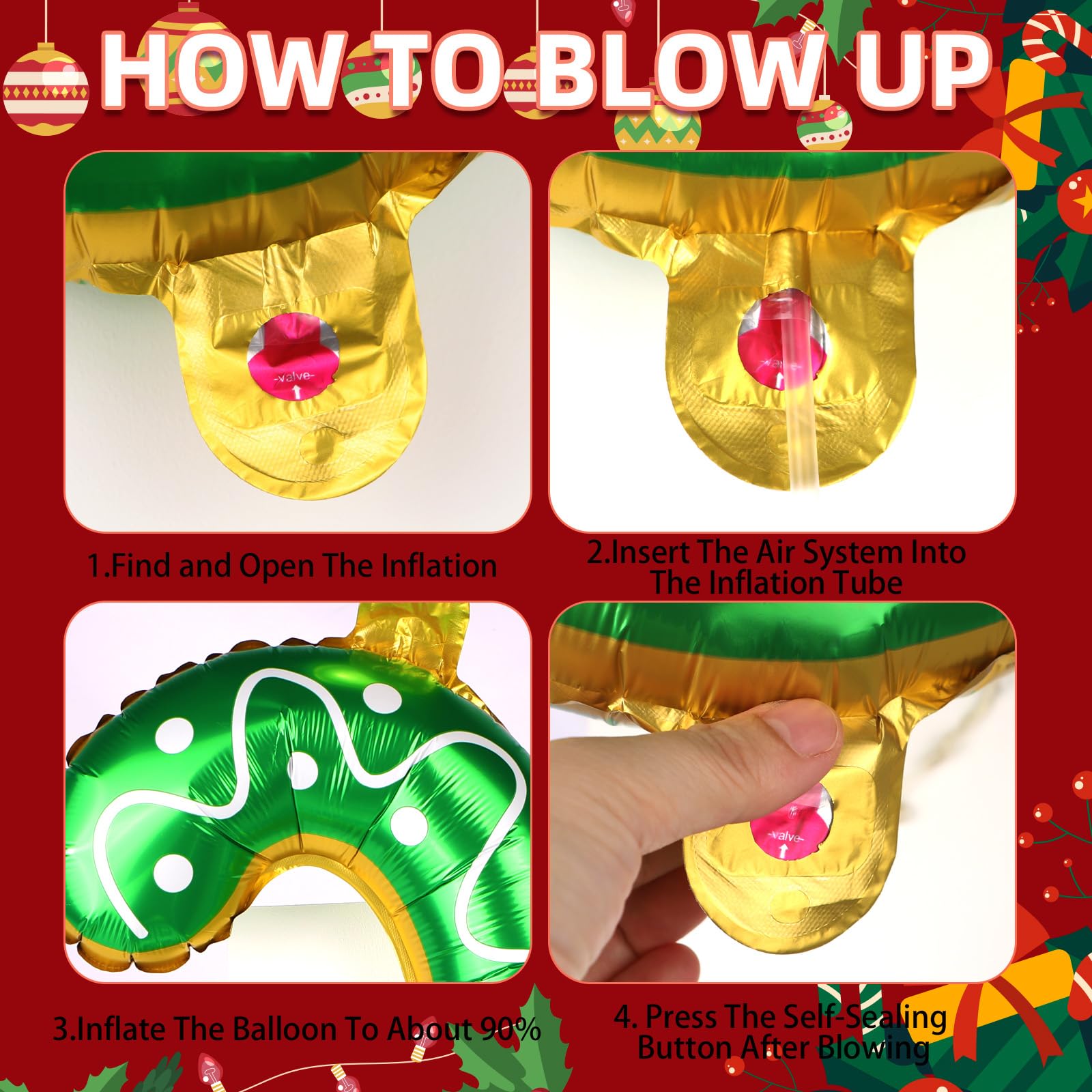 Frohe Weihnachten Luftballons Banner Kit – 14 Buchstaben Weihnachtsmann-Baumstrumpf Folienballons für Xmas Party Dekor, kein Helium erforderlich, Innen- und Außendekorationen