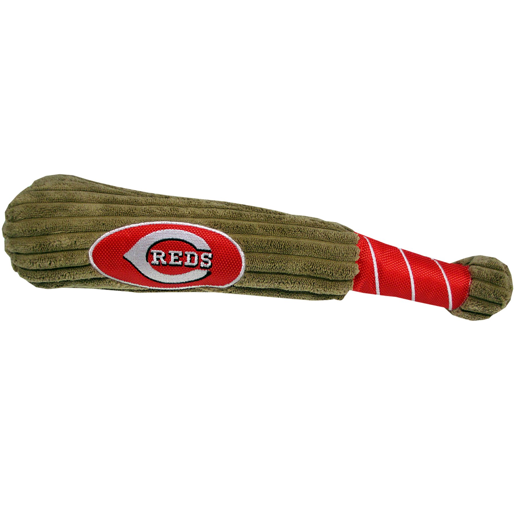 MLB Cincinatti Reds Baseball Bat Toy for DOGS & CATS. Soft Corduroy Plush Dog Toy with Inner SQUEAKER, MLB Chew Toys for Dogs or Cats. Durable Fun Interactive Dog Toy with Team Names and Logo