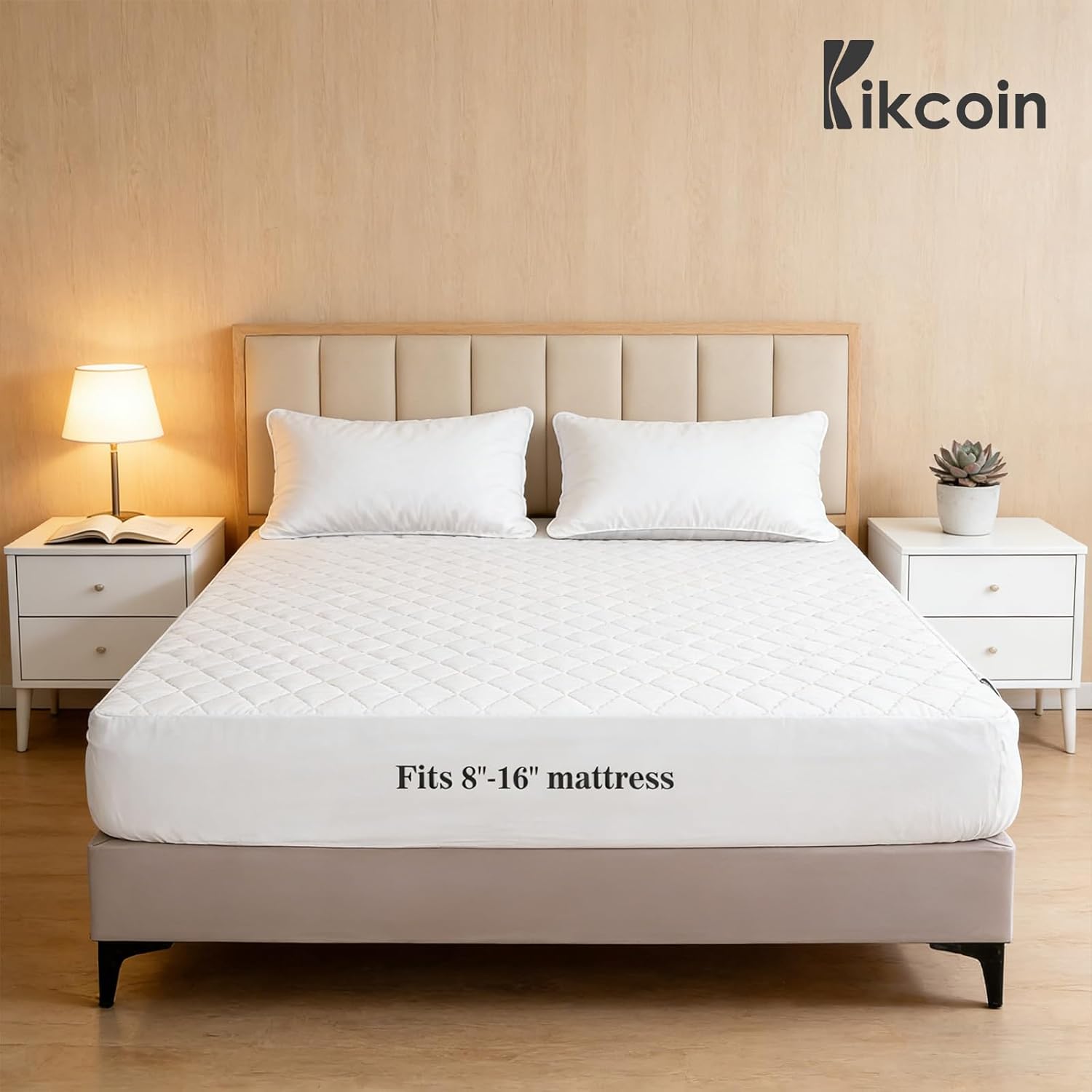 KIKCOIN Queen Size Mattress Pad - Quilted, Breathable Mattress Topper Protector with 8-16" Deep Pocket, Soft Cushioning, Machine Washable, 60x80 Inch, White