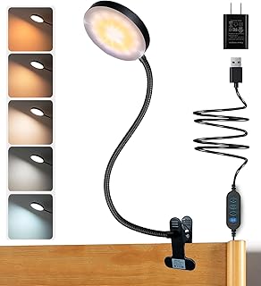 Clamp Lamp 10W Clip on Lamp for Bed 66 LED Clip Lights for Bed with Adapter 5 Color & 10 Brightness Level Reading Lights for Books in Bed Headboard Eye Caring USB Light for Working, Studying
