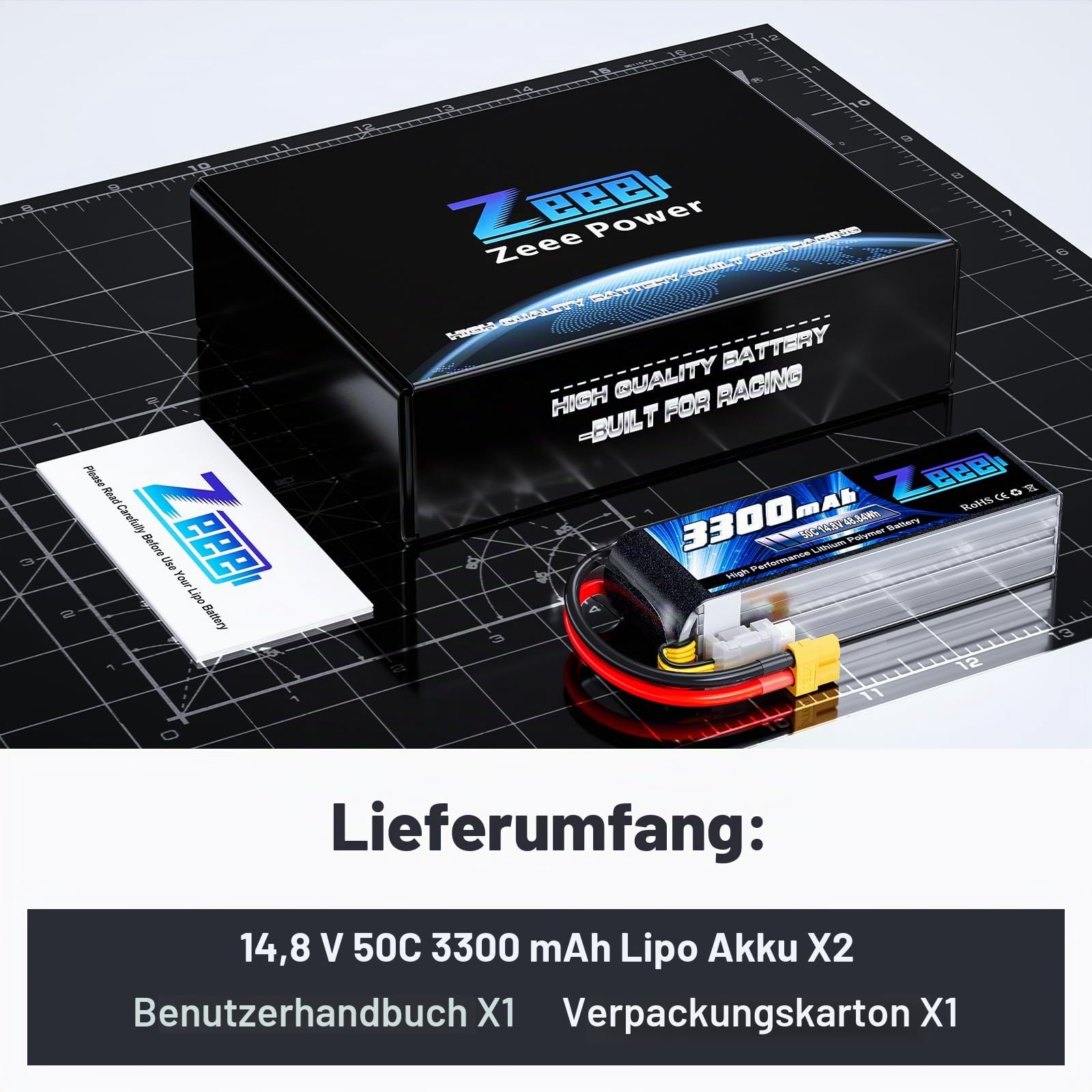 Zeee 4S Lipo Akku 14,8V 50C 3300mAh RC Batterie mit XT60 Stecker(2 STK) | RC Batterie für RC Auto Truck Flugzeug Heilikopter Boot RC Hobby