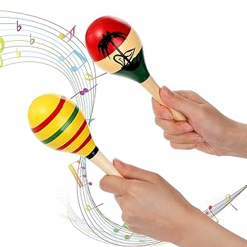 2X(2 Wooden Wood Maraca Rattles Shaker Percussion Kid Baby Musical Toy Favor GN4