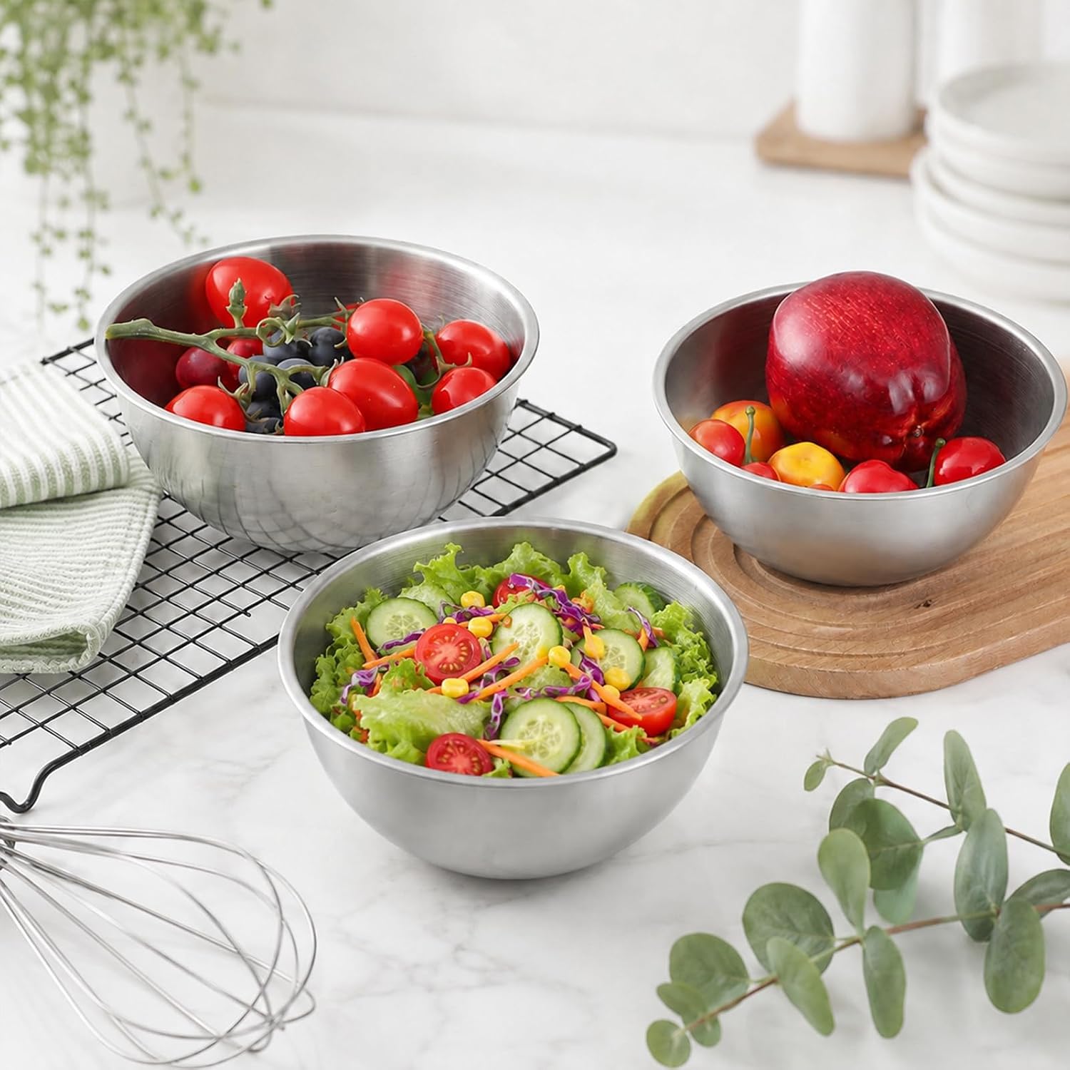 12 Pcs 25oz(700ml) 304 Stainless Steel Mixing Bowls with Graduation, Flat Bottom Metal Serving Salad Bowl, Nesting Prep Bowls Bulk, for Baking, Cooking, Soups, Ice Cream, Noodles