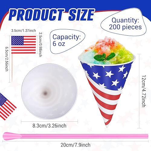 Miniatura 2 de Vasos desechables para cono de nieve y pajitas de cuchara, bandera de Estados Unidos, a prueba de fugas, para granizado, helado, sorbete de agua,