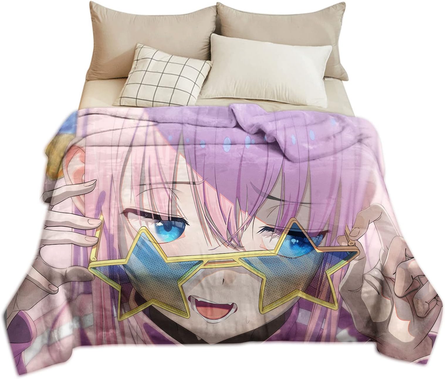 Bocchi the Rock Anime Print Fleece Blanket Plush Throw Fuzzy Super Soft Microfiber Flannel Blankets For Couch, Bed