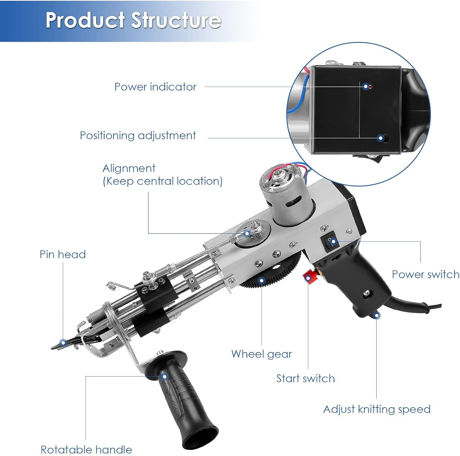 Tufting Gun,Cut Pile and Loop Pile 2in1 Dual-Use Rug Gun Rug Making kit,Embroidery Machine Punch Needle kit ​DIY Efficient Hand-Held Knitting Machine 5-45 Stitches/Sec