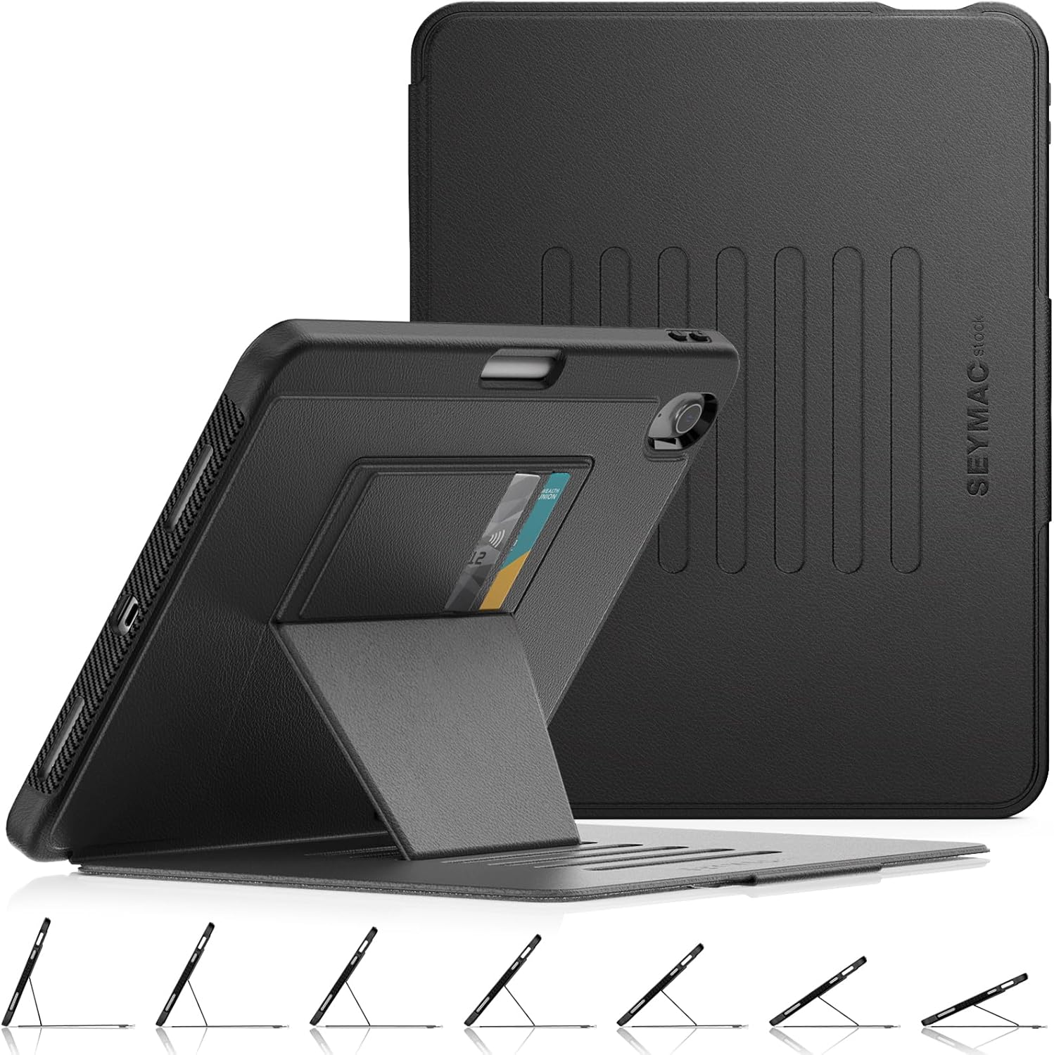 SEYMAC stock Case for iPad Air 11 inch (M2) 2024/ Air 6th Generation, Auto Sleep/Wake Case with Magnetic Multi-Angles Stand, Card Slot, Black