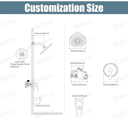 Miniatura 7 de Aolemi Juego de grifo de ducha para bañera con válvula de montaje en pared, kit de molduras de ducha de 6 pulgadas, accesorios de bañera de 6