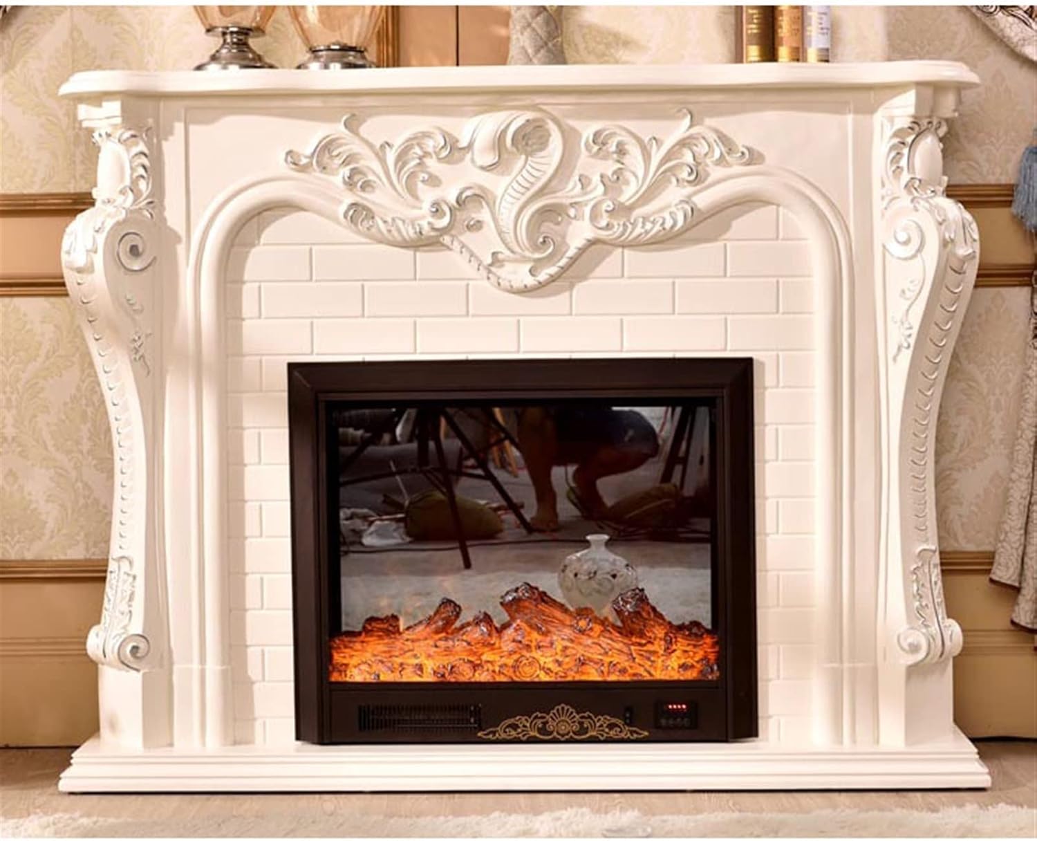 Water Vapor Fireplace Simulation Flame Electric Fireplace Electric Fireplace Insert Heater Fireplace Decoration Cabinet Flame Wooden Mantel Frame Electric Fireplace Stove ( Color : White , Size : With