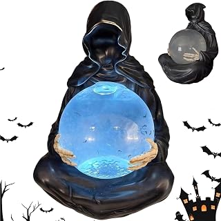 The Death God's Crystal Ball,Glowing Black Grim Reaper Flying Bat Glitter Crystal Ball Halloween Decor,Bookshelf Decor| Halloween Figurine(1PCS)