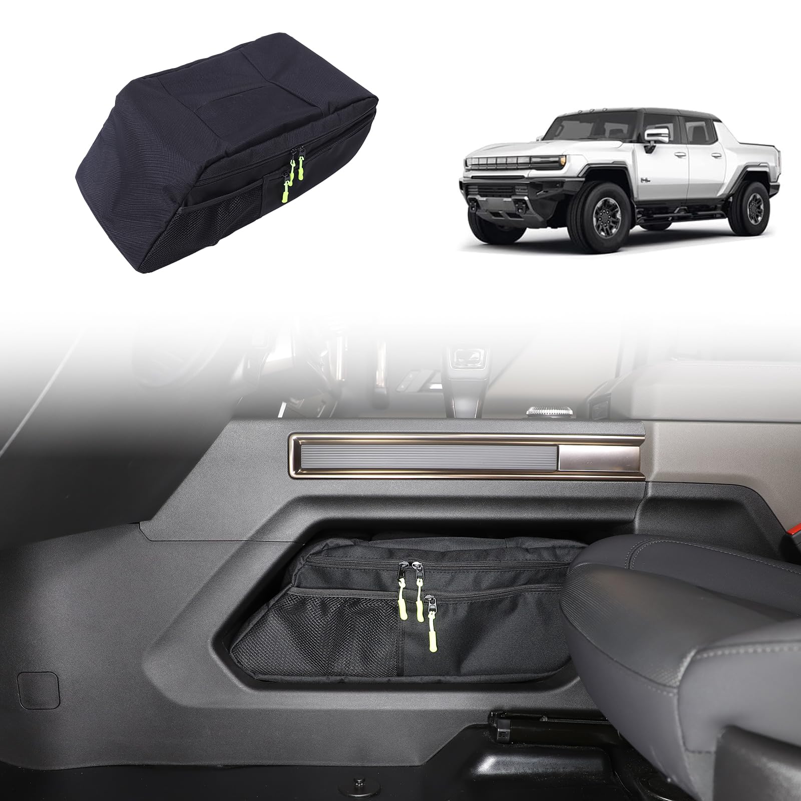 for Hummer EV Accessories Lower Console Organizer Storage Bag Car Gear Box Shift Control Panel Side Pockets Auto Transmission Side Organizer Compatible with Hummer EV 2024 2025+, Black, 1Pack (Pickup)