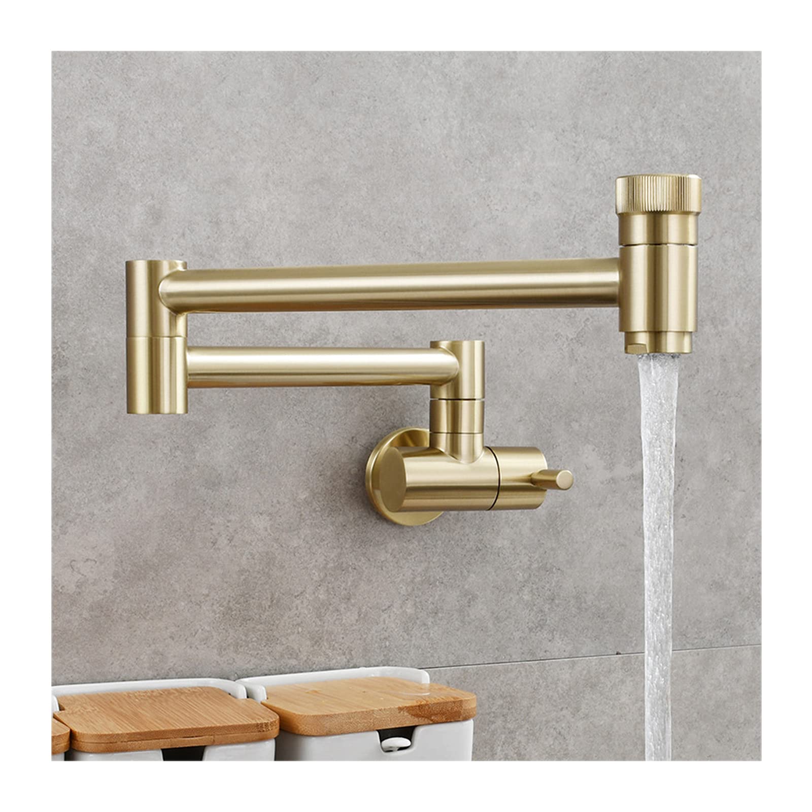 Yjyjy Brushed Gold Faucet Brass Pot Filler Faucet Single Cold Water Kitchen Faucet Commercial Kitchen Sink Tap Folding Stretchable Double Joint Swing Arms Single Hole Two Handles Wall Mount Sink Faucet Econ Thriving Tap