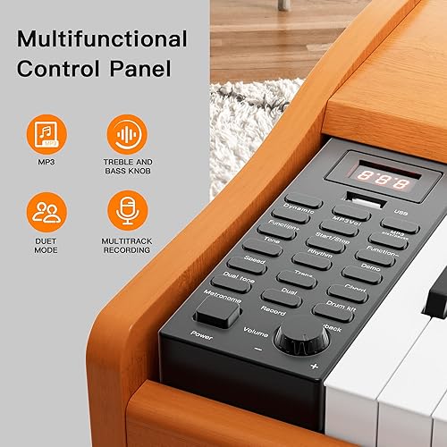 Miniatura 4 de HEXANT Piano de teclado digital de 88 teclas, martillo eléctrico de madera, piano de teclado de tamaño completo, con 3 pedales, conexión MIDI,