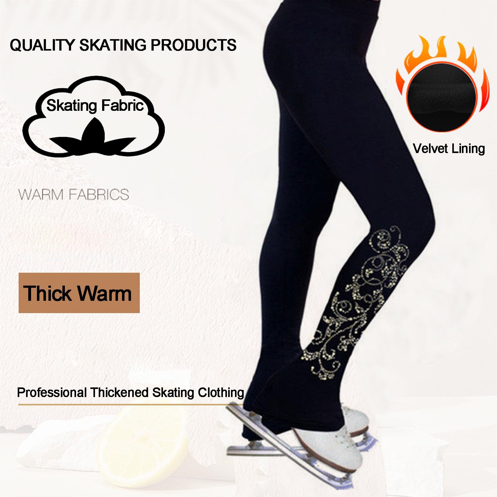 Femmes Filles VêTements D'EntraîNement, Noir Pur Pantalons Patinage Artistique Leggings Pantalon Patinage sur Glace, Veste Leggings Patinage