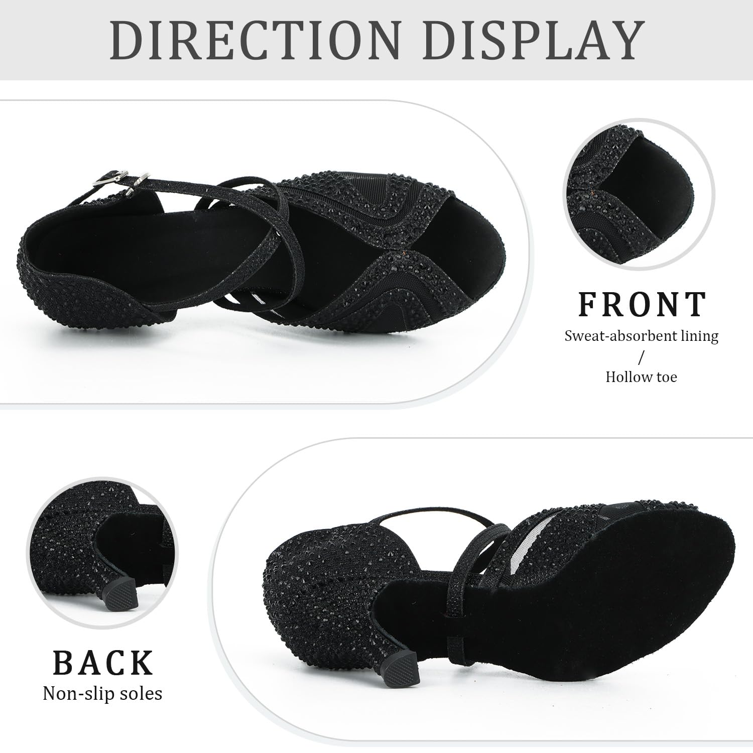 Zapatos de Baile Latino para Mujer Salsa Tango Bachata Vals con Pedrería Zapatos de Baile de Salón Suela Blanda 1050