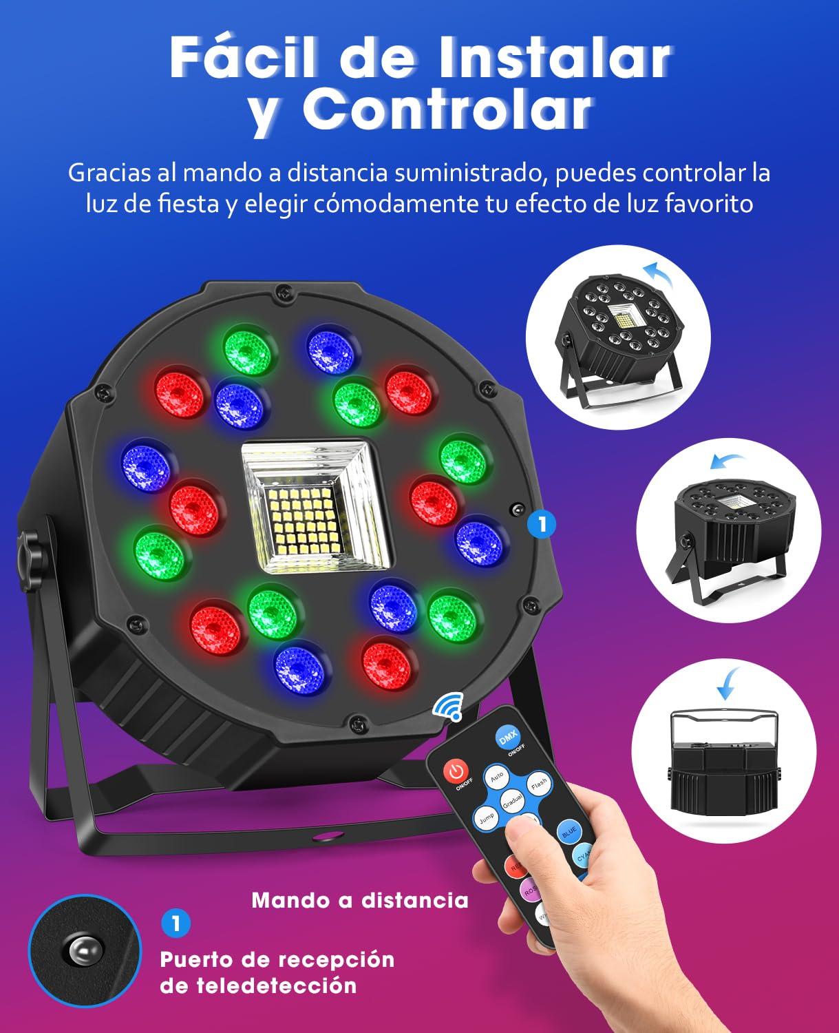 MOSFiATA Focos LED RGB con Luz Estroboscópica Luces DMX para Fiesta Discoteca Celebraciones Escenarios, 2 Pcs