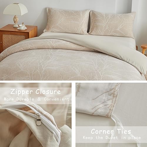 Miniatura 4 de ARYURBU Juego de funda de edredón tamaño Queen, 3 piezas de microfibra de doble hilo jacquard, transpirable, ultrasuave, juego de ropa de cama con 2