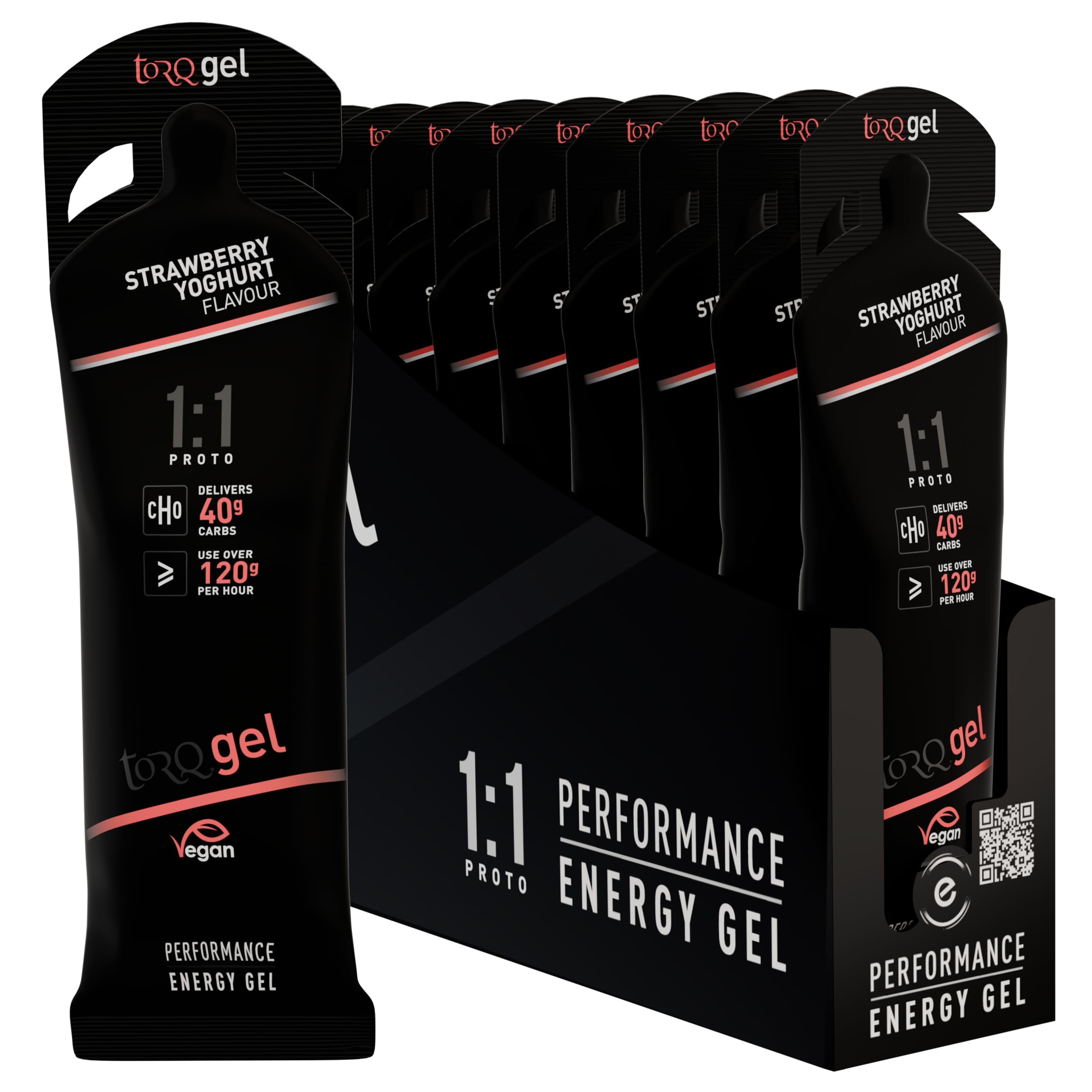 TORQ Proto 1:1 Energy Gel Box of 12 Strawberry Yoghurt - Dual Carb Sports Energy Gels for Cycling, Running, Triathlon & Endurance Performance Nutrition