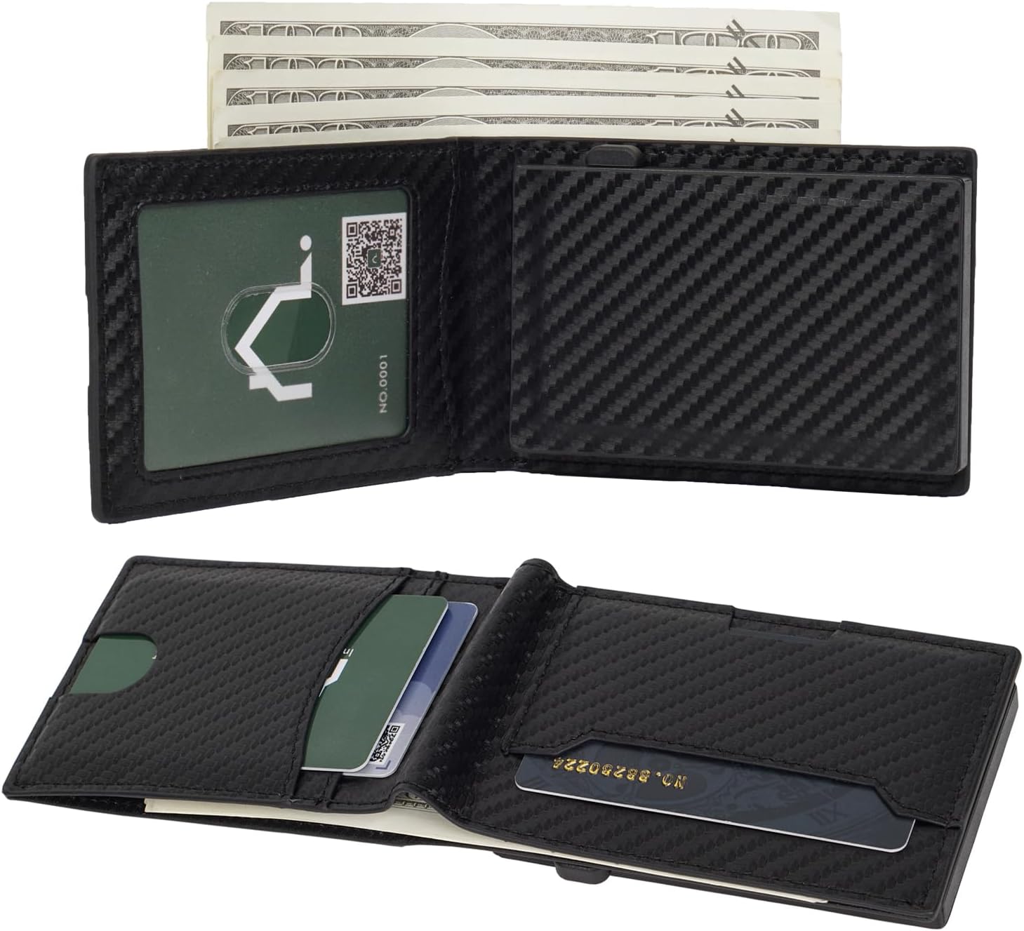 Wallet for Men Slim Carbon fiber black Leather Minimalist Front Pocket Wallets Men with Thin vertical two fold with cash slot RFID wallet - Image 3