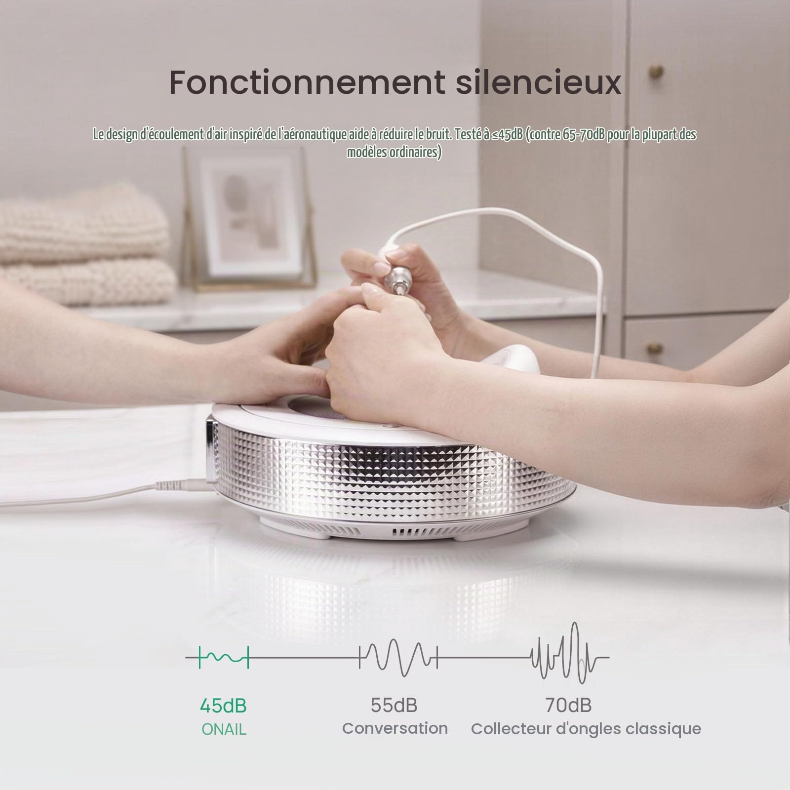 ONAIL Professional Collecteur de poussière pour ongles en gel acrylique, puissant aspirateur à ongles avec filtre réutilisable et 30 filtres jetables, extracteur de poussière de manucure à faible