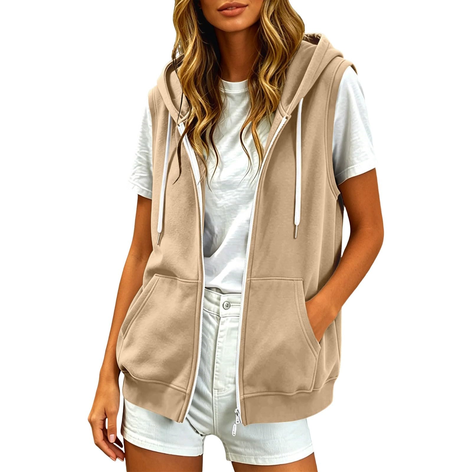Chaleco de punto deportivo con capucha para mujer casual para otoño 8