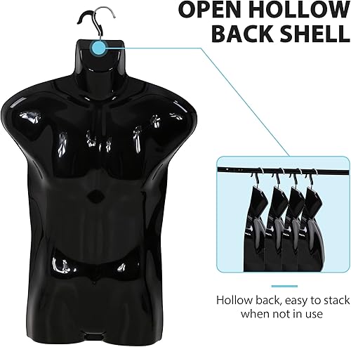Miniatura 10 de Juego de 4 cuerpos de maniquí femenino, torso de maniquí colgante de 27 pulgadas de altura con gancho, forma de medio vestido de plástico para ropa,