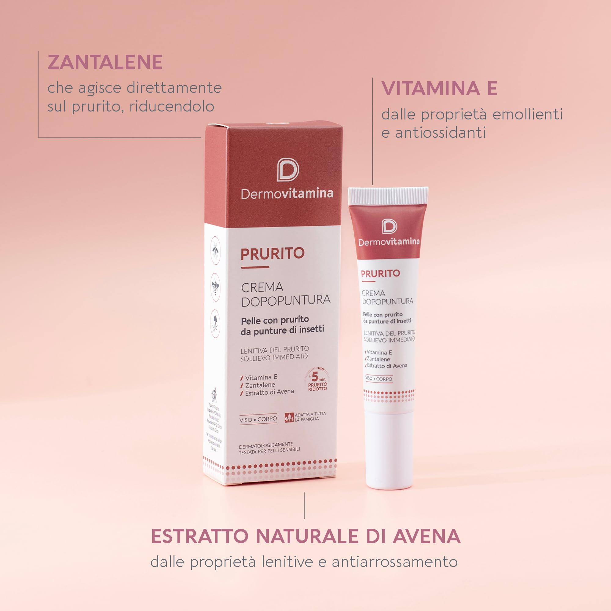 Dermovitamina Prurito Crema Dopopuntura – Lenitiva Immediata per Punture di Insetti –Antizanzara – Viso e Corpo – Per Tutta la Famiglia – Dopo puntura Zanzare Bambini – 15 ml