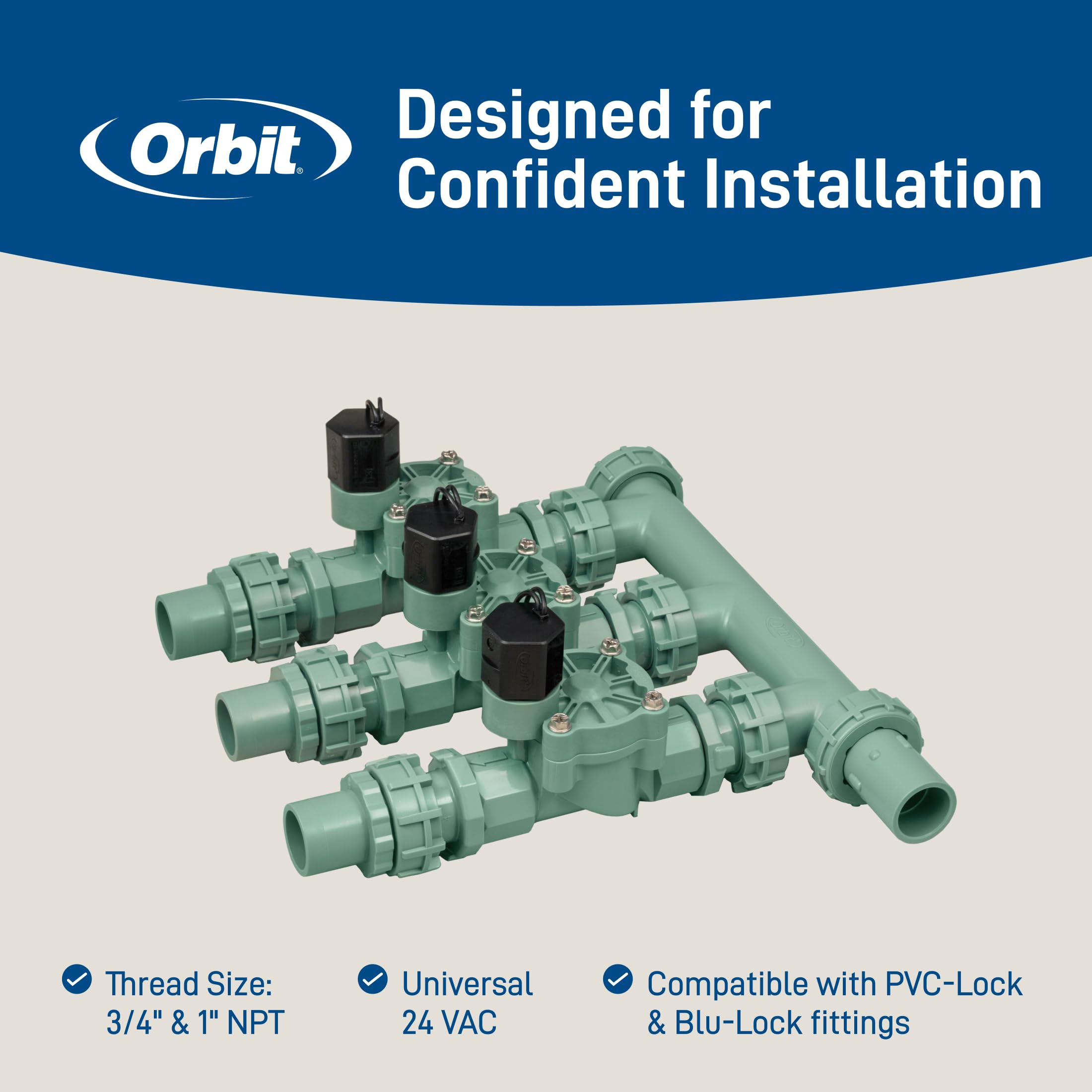 Orbit 57253 Colector de 3 válvulas, 3/4 Pulgadas. y 1 Pulgada