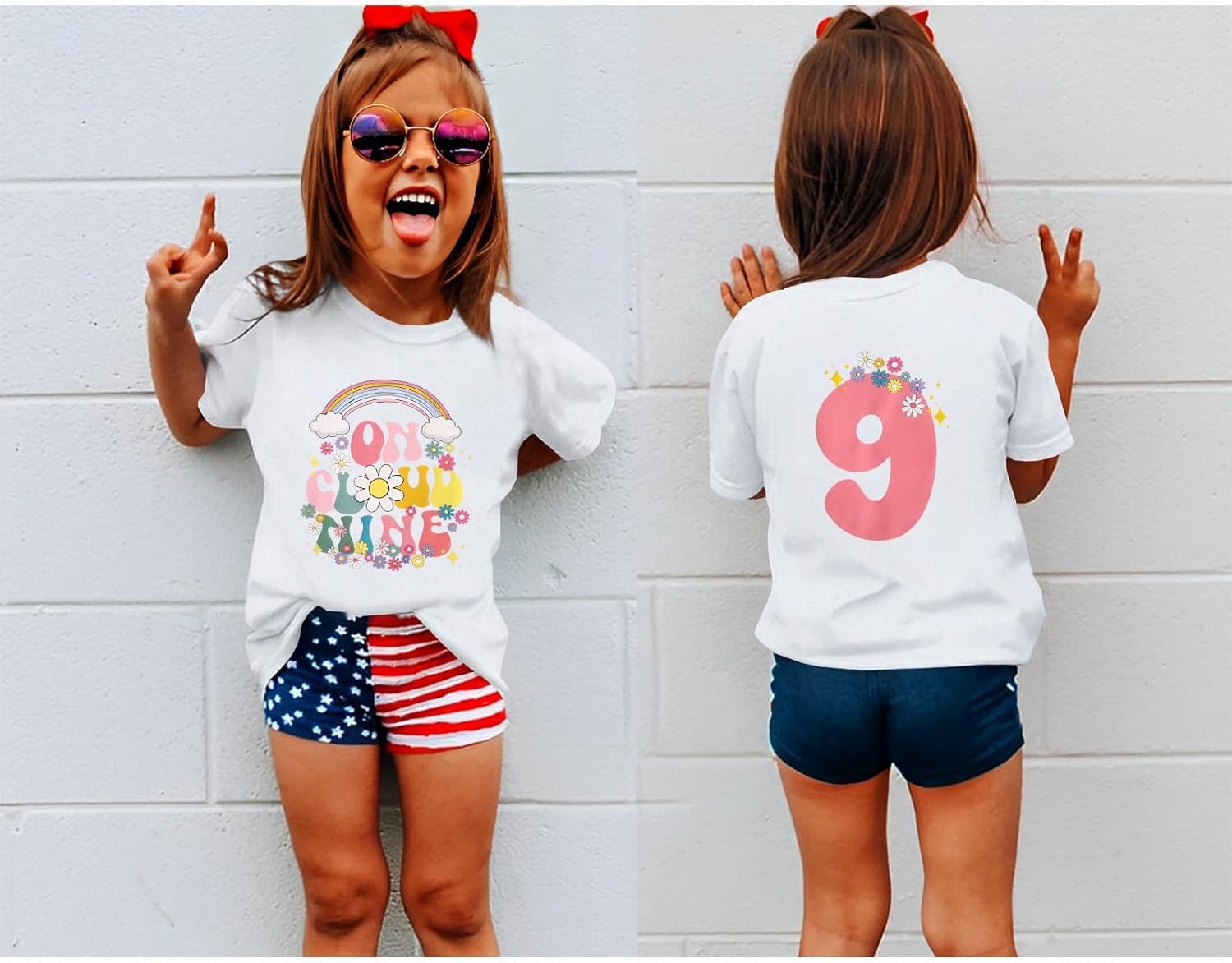 GLIGLITTR On Cloud Nine Birthday Girl Shirt 9th Girls Birthday Outfits Rainbow Kids 9 Year Old Tshirt Birthday Party Tee Tops